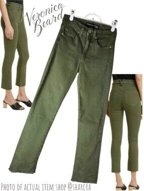 Veronica Beard Jeans Women's  Carly kick flare high rise Olive Stone Green 26